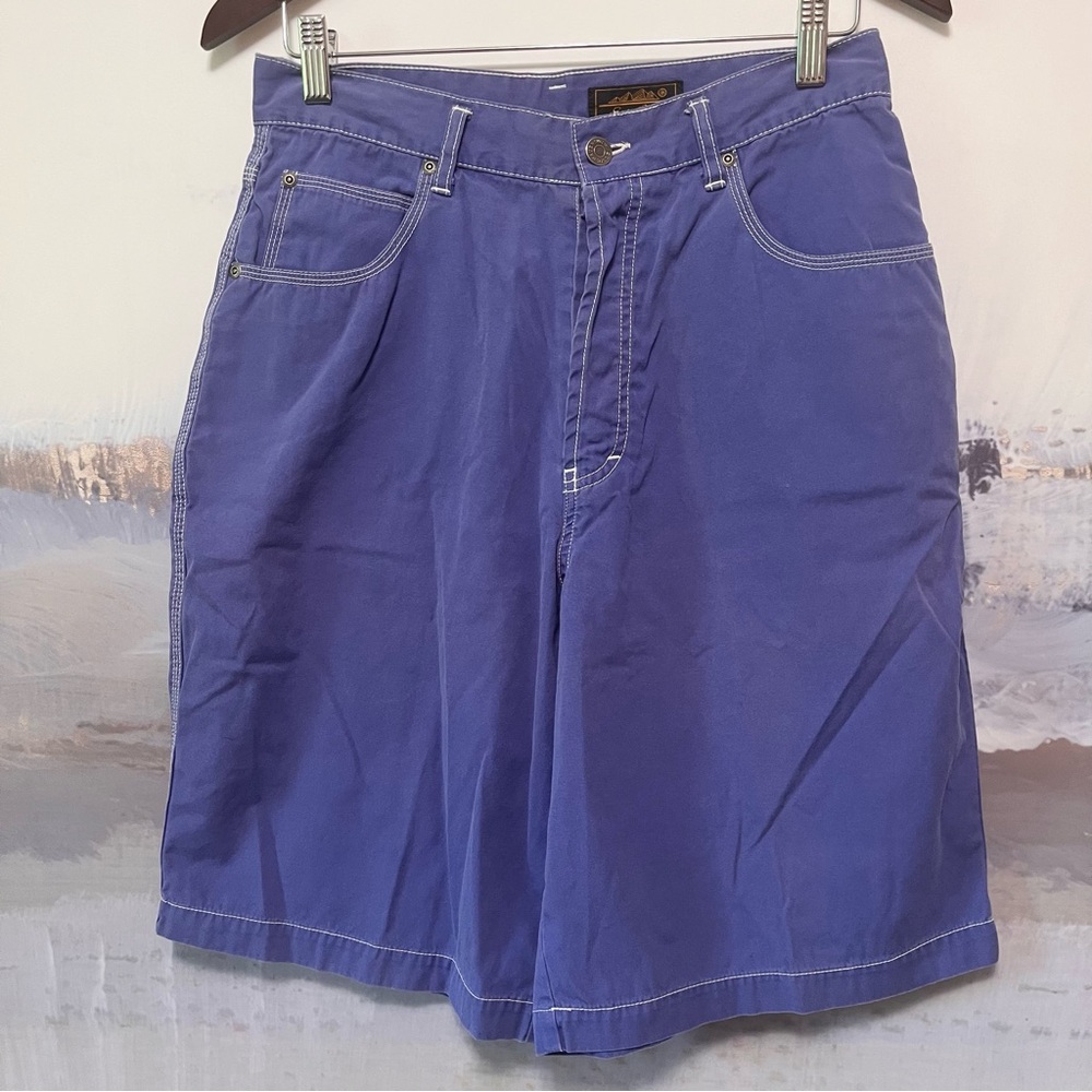 Vtg 90s EDDIE BAUER‎ Bermuda Chino Shorts Womens 12 Button Fly Cotton Blue Y2K